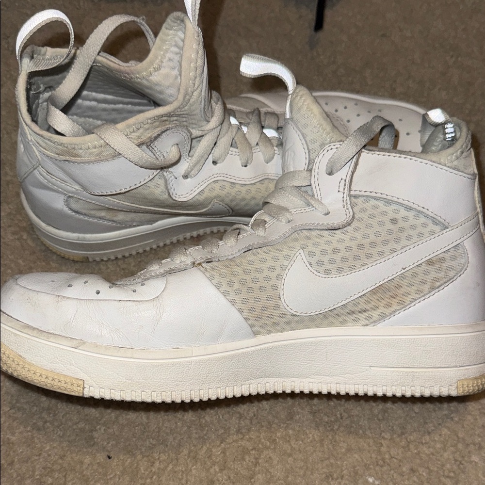 Nike White High-Top Sneakers with Mesh Panels